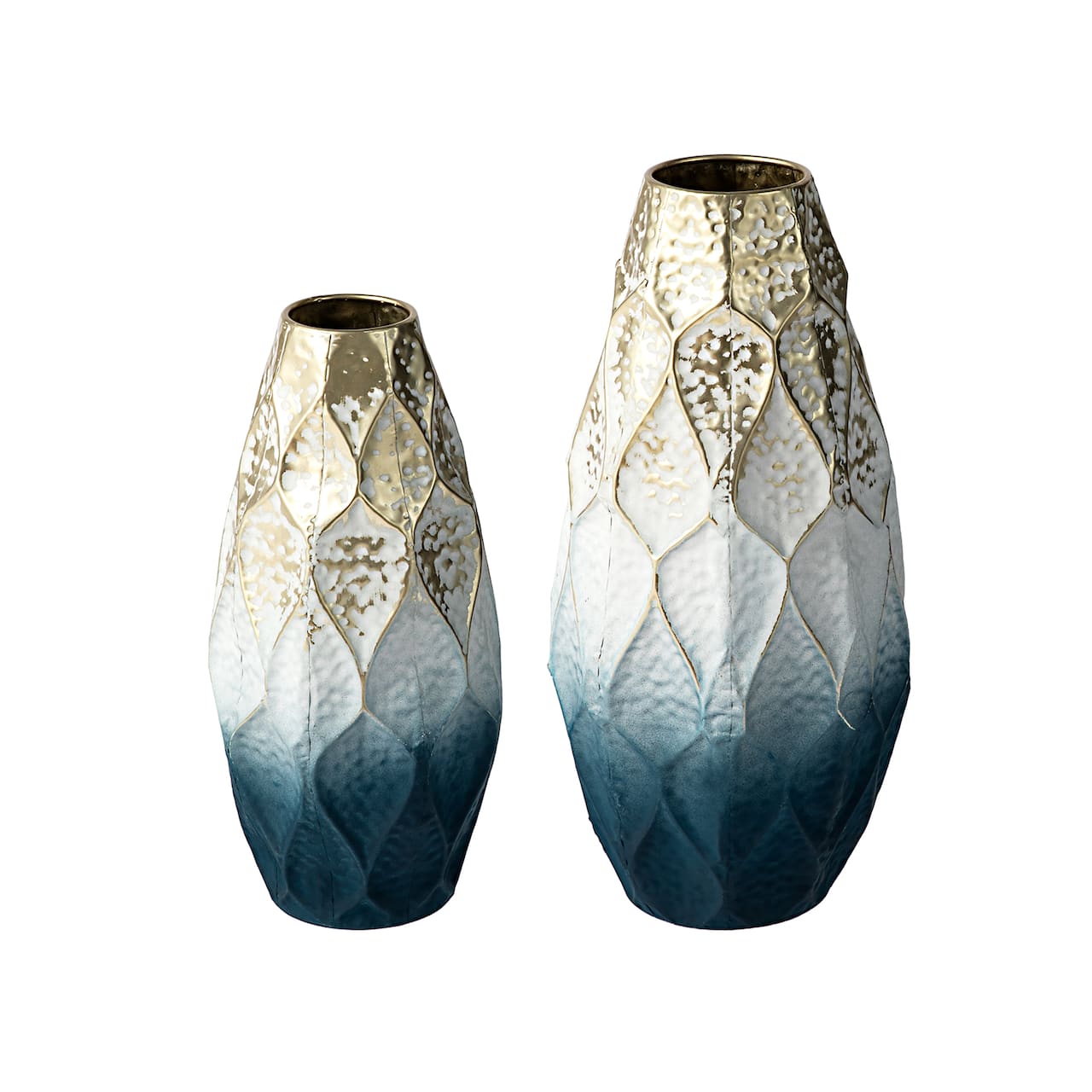 Glitzhome® Abstract Ombre Blue & Gold Metal Floor Vases Set